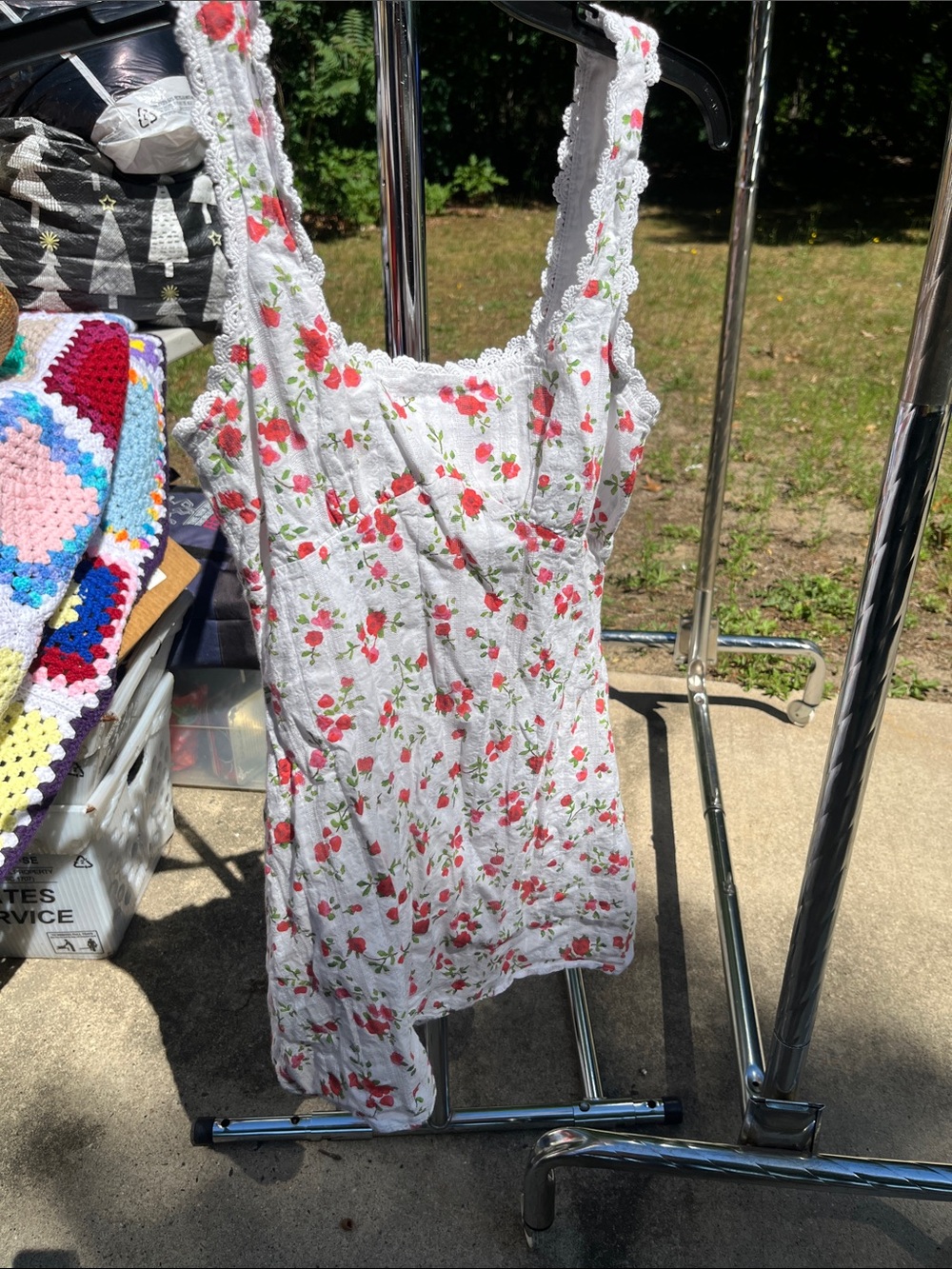 Princess Polly White Dress with Pink & Green Floral Embroidery